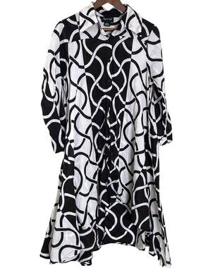 Step in Style Midi Shirt Dress Large L Black White Geometric Art To Wear Print